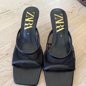 Zara Black Mesh Mules with Square Toe